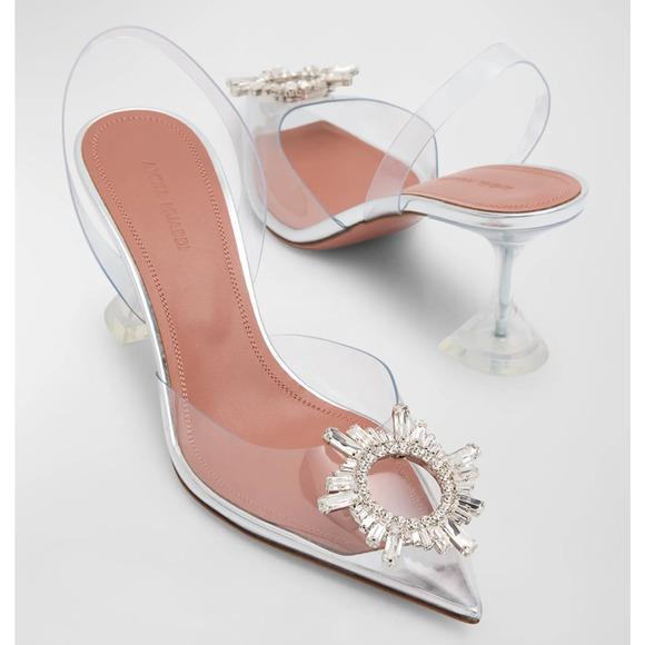 Amina Muaddi Begum Glass PVC Crystal Transparent Slingback Sandal Heel Pump 35.5 - Picture 5 of 16